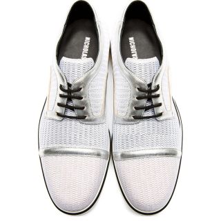 Nicholas Kirkwood White Woven Metallic Trim Derbys