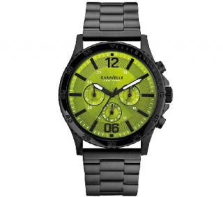 Caravelle New York Mens Black Stainless GreenFaced Watch —