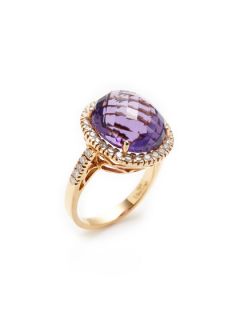 Faceted Amethyst & Diamond Oval Ring by Vendoro