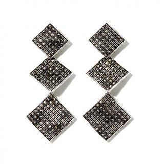 Gray Marcasite "3 Squared" Sterling Silver Drop Earrings   1635668