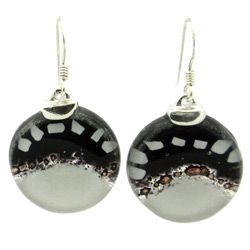 Sterling Silver White to Black Fused Glass Earrings (Chile