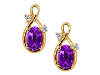 0.98 Ct Oval Purple Amethyst and White Diamond 14k Yellow Gold Earrings
