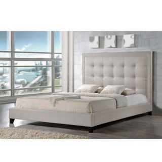 Baxton Studio Hirst Light Beige Linen Bed with Upholstered Headboard