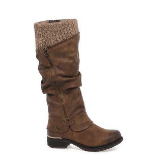 Rieker Brown Knit Ladies Long Water Resistant Boots