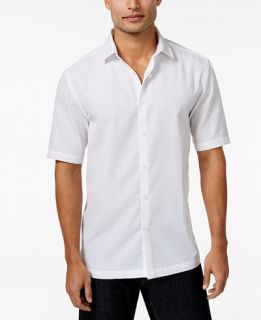 Mens Big and Tall Textured Grid Pattern Short Sleeve Shirt, Only at