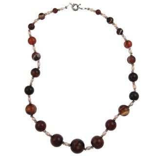 Pearlz Ocean Blended Agate and Freshwater Pearl 22 inch Necklace (3 5