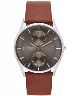 Skagen Mens Brown Leather Strap Watch 40mm SKW6086   Watches