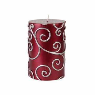 Zest Candle 3 in. x 4 in. Red Scroll Pillar Candle Bulk (12 Case) CPS 003_12