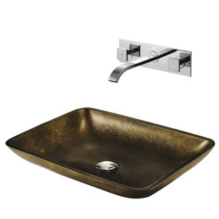 VIGO Copper Glass Tempered Glass Vessel Rectangular Bathroom Sink with Faucet (Drain Included)