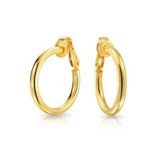 Bling Jewelry Gold Plated Silver Classic Clip On Hoop Earrings Nickel Clip