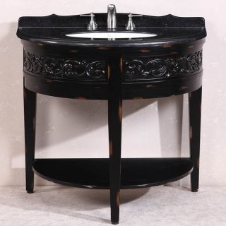 Absolute Black Granite Top Single Sink Bathroom Vanity in Antique