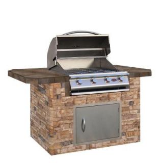 Cal Flame 6 ft. Stone Grill Island with Bar Depth Top and 4 Burner Stainless Steel Propane Gas Grill LBK610 S 0