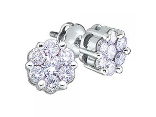 14k White Gold 0.25 CTW Round Diamond Flower Cluster Stud Earrings   0.882 gram    #556 11391
