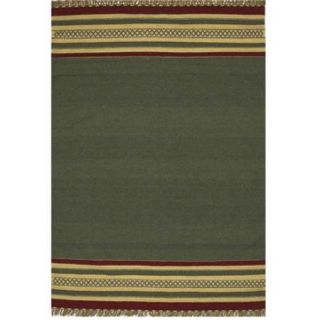 Green Striped Hand Woven Rug (5' x 8')