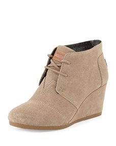 TOMS Suede Lace Up Wedge Boot, Taupe
