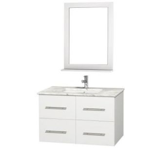 Wyndham Collection Centra 36 in. Vanity in White with Marble Vanity Top in Carrara White and Undermount Sink WCVW00936SWHCMUNDM24
