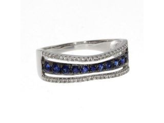 14k White Gold Contour Sapphire and Diamond Ring