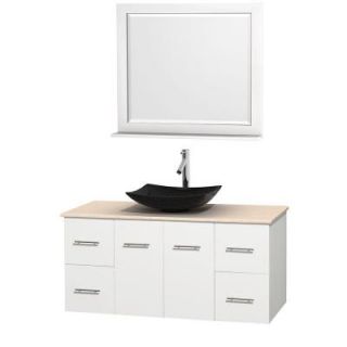 Wyndham Collection Centra 48 in. Vanity in White with Marble Vanity Top in Ivory, Black Granite Sink and 36 in. Mirror WCVW00948SWHIVGS4M36