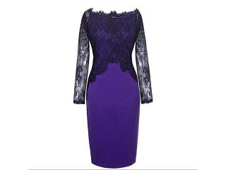 Simplicity Lady’s Turtleneck Sleeveless Lace Hollow out Dress Evening Party Dress Purple