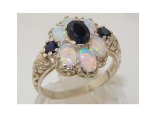 Spectacular Solid Sterling Silver Natural Sapphire and Very Fiery Opal Art Nouveau Style Ring   Size 8.25   Finger Sizes 4 to 12 Available