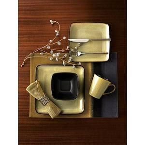 Gibson Everyday Rave Square 32 Piece Dinnerware Set, Taupe