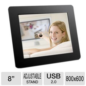 Aluratek 8 inch Digital Photo Frame   TFT LCD,  800 x 600 Resolution, 43 Aspect ratio, USB 2.0, SD/SDHC Card, Frame Adjustable For Vertical Orientation, Wall Mountable, Black   ADPF08SF