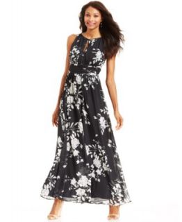 Jessica Howard Sleeveless Floral Ruched Maxi Dress