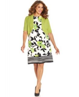 Jessica Howard Plus Size Floral Print Belted Dress and Jacket