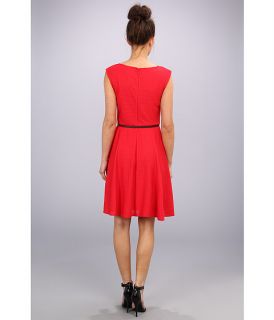 london times cap sleeve keyhole tie fit flare dress red