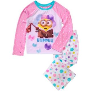 Minions Girls' License Fleece Sleep Pant & Poly Top 2 Piece Pajama Set