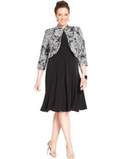 Jessica Howard Plus Size Sleeveless Floral Print Dress and Jacket