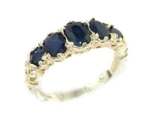 High Quality Solid 14K White Gold Natural Sapphire English Victorian Ring   Size 10.5   Finger Sizes 5 to 12 Available