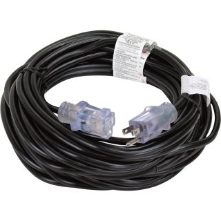 Prime Wire & Cable All-Rubber Outdoor Extension Cord — 50-Ft., 12/3 SJOOW, 15 Amp, 125 Volt, 1,875 Watt, Black, Model# EC732830  Extension Cords