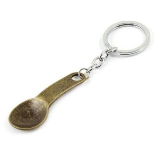 Metal Spoon Present Key Holder Chain Keyring Split Ring Silver Tone