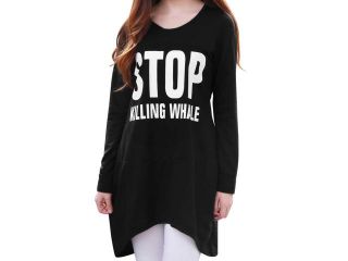 Women Letters Print Long Sleeve Tunic Oversize Hoodie Sweatshirts 