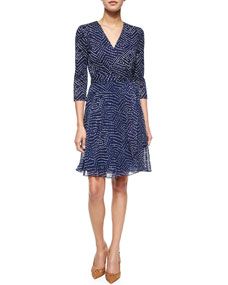 Diane von Furstenberg 3/4 Sleeve Geometric Print Flared Wrap Dress