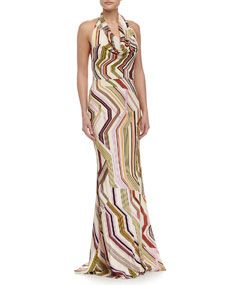 Carolina Herrera Geometric Print Mermaid Gown, Multi Colors