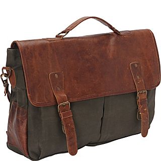 Sharo Leather Bags Laptop Case Brown Leather/Green Canvas