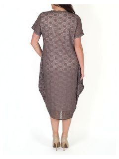 Chesca Scallop Lace & Sequin Trim Drape Dress Brown