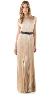 alice + olivia Triss Pleated Maxi Dress with Leather