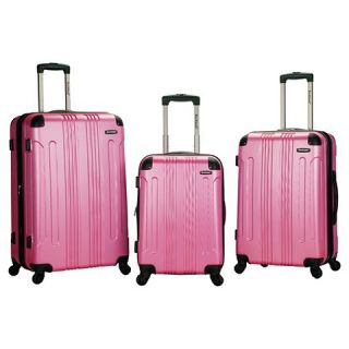 Rockland Sonic 3 Piece Expandable ABS Spinner Luggage Set   Pink
