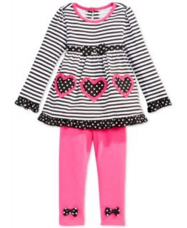 Nannette Little Girls 2 Piece Striped Heart Top & Leggings Set