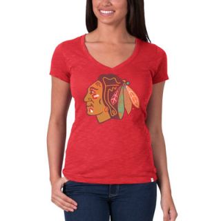 Chicago Blackhawks 47 Brand Womens Logo Scrum V Neck T Shirt   Red