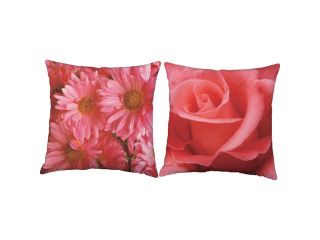 Pink Flowers Pillow Covers 14x14 White Outdoor Rose Shams
