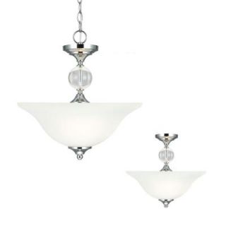 Sea Gull Lighting Englehorn 2 Light Chrome Semi Flush Mount Convertible Pendant with Inside White Painted Etched Glass 7713402 05