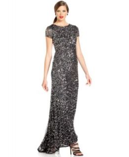 Adrianna Papell Short Sleeve Beaded Ombre Gown