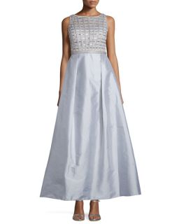 Aidan Mattox Sleeveless Embellished Bodice Gown, Silver