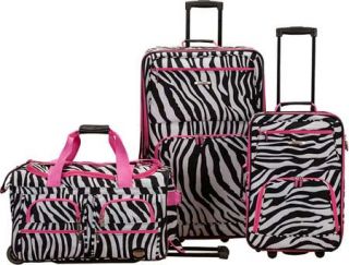 Rockland 3 Piece Luggage Set F165   Pink Zebra