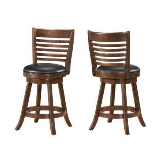 Worldwide Homefurnishings 25 in. Solid Wood Swivel Counter Stool in Walnut with Black Faux Leather Seat (Set of 2) 203 807WL