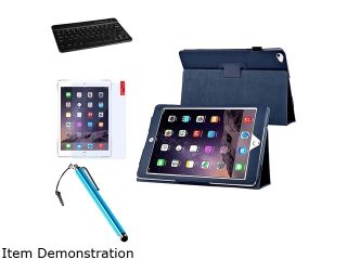 Insten For Apple iPad Air 2 2014 Navy Blue Slim Folio Leather Case   + Film + Stylus + Keyboard 2051443 